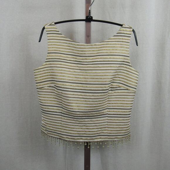 Cachet Metallic Size 8 Striped Formal Top with Beaded Detail Hem Gold Semi Crop - Picture 1 of 8